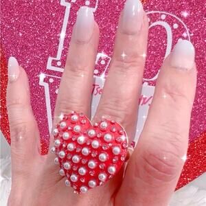 Betsey Johnson Heart Beaded Bling Stretch Heart Ring